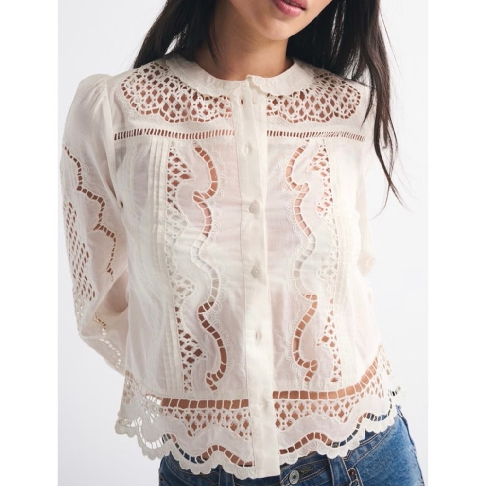 Abercrombie & Fitch Kemosabe White Eyelet Lace Blouse Victorian Top XS